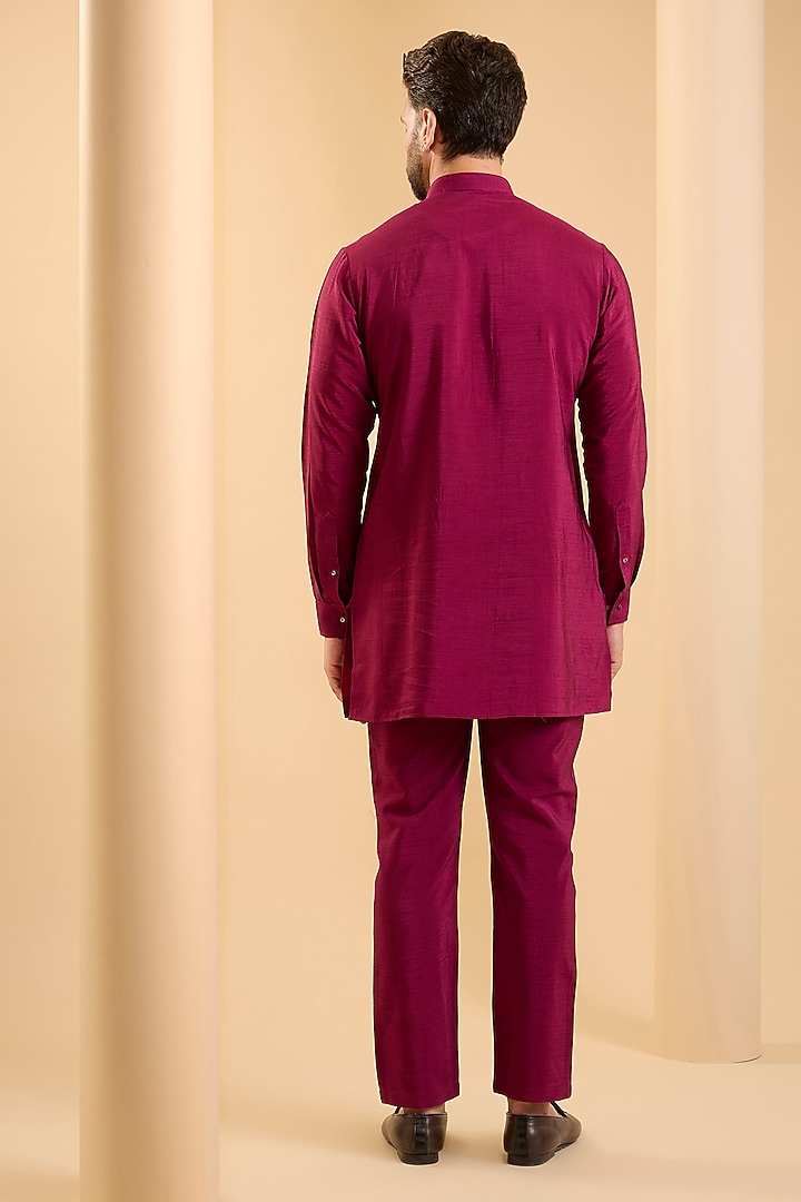 Dark Pink Silk Wedding Indowestern Set by SAMMOHAN at Pernia's Pop Up Shop
