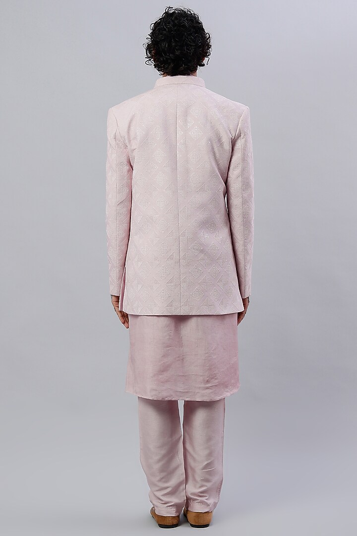Powder Pink Silk Wedding Indowestern Set by ALOUKIK at Pernia's Pop Up Shop