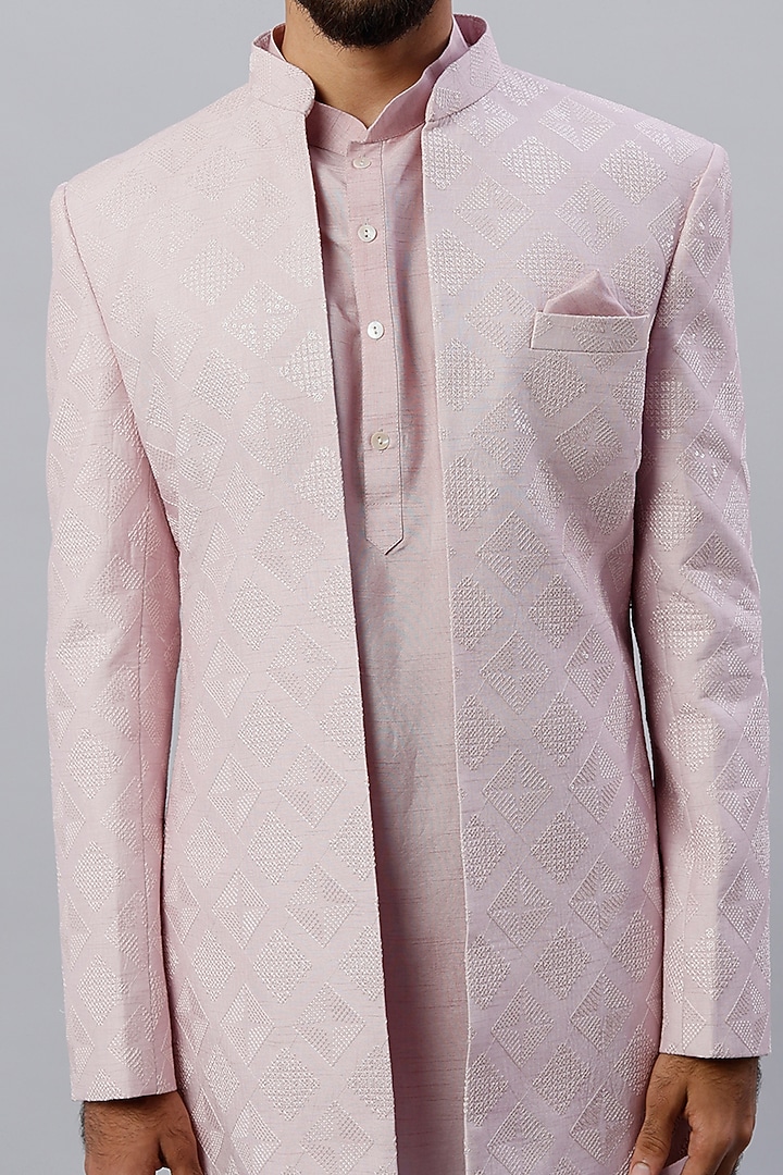 Powder Pink Silk Wedding Indowestern Set by ALOUKIK at Pernia's Pop Up Shop