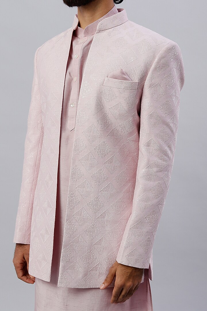 Powder Pink Silk Wedding Indowestern Set by ALOUKIK at Pernia's Pop Up Shop