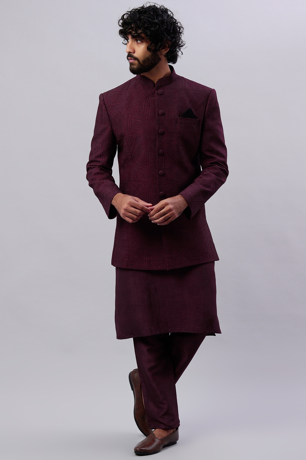 Buy Beige and Maroon Dupion Silk Fancy Kurta Payjama With Jacket Online -