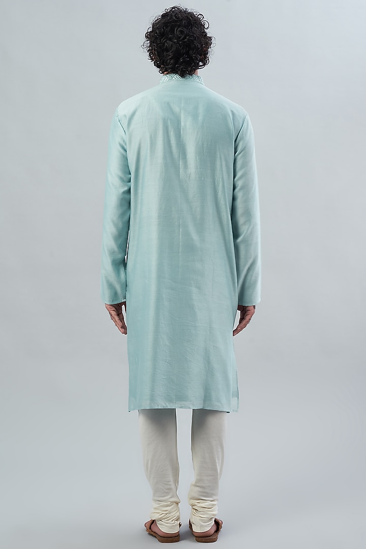Powder Blue Embroidered Kurta Set by ALOUKIK at Pernia's Pop Up Shop