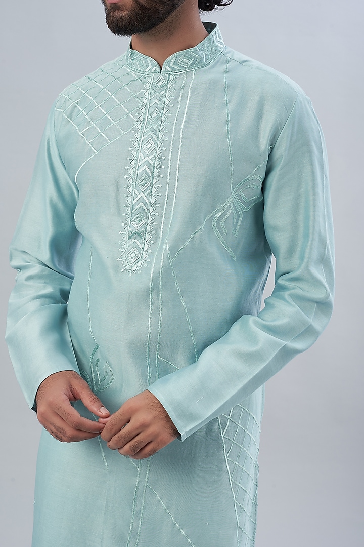 Powder Blue Embroidered Kurta Set by ALOUKIK at Pernia's Pop Up Shop