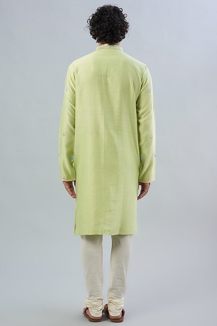 Mint Green Pure Chanderi Embroidered Kurta Set by ALOUKIK at Pernia's Pop Up Shop