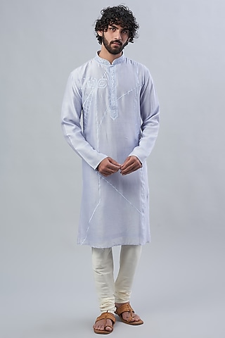 Powder Blue Chanderi Kurta Set by ALOUKIK