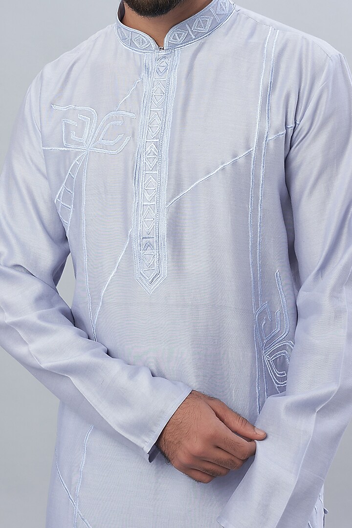 Powder Blue Chanderi Kurta Set by ALOUKIK at Pernia's Pop Up Shop