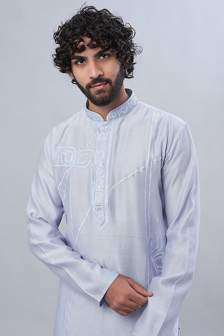 Powder Blue Chanderi Kurta Set by ALOUKIK at Pernia's Pop Up Shop