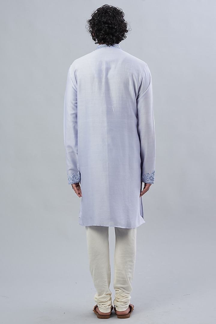 Powder Blue Viscose Silk Kurta Set by ALOUKIK at Pernia's Pop Up Shop