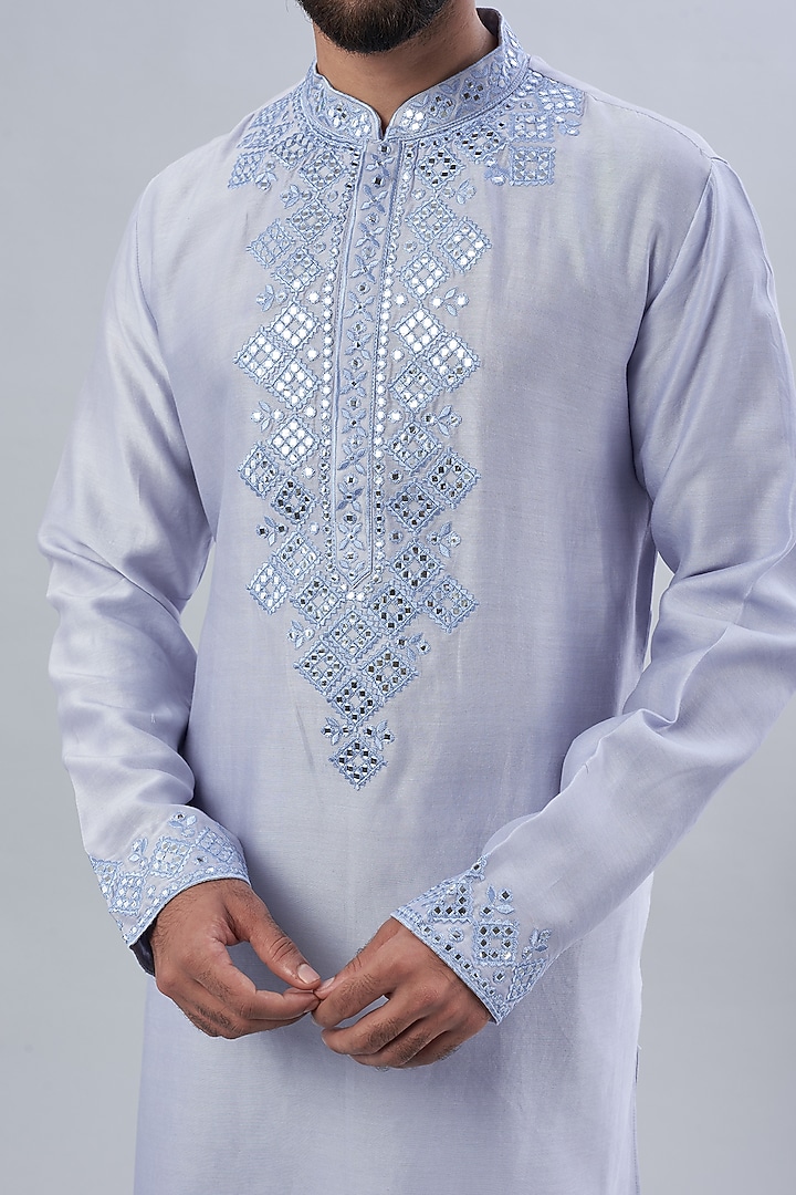 Powder Blue Viscose Silk Kurta Set by ALOUKIK at Pernia's Pop Up Shop
