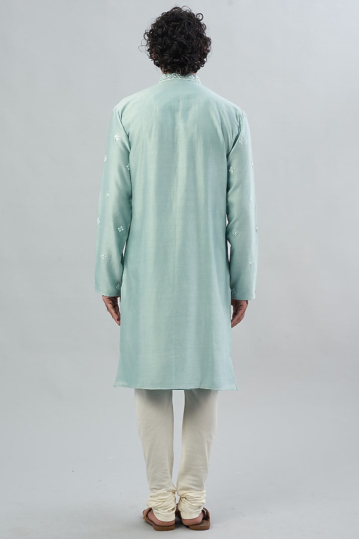 Powder Blue Viscose Silk Kurta Set by ALOUKIK at Pernia's Pop Up Shop