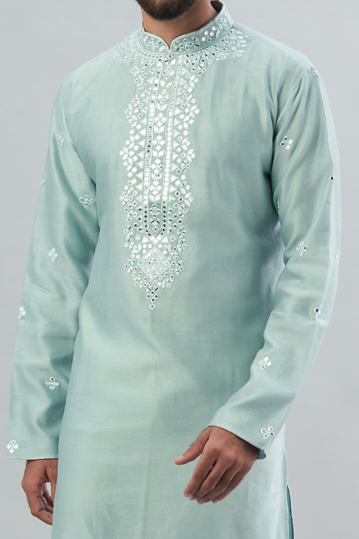 Powder Blue Viscose Silk Kurta Set by ALOUKIK at Pernia's Pop Up Shop