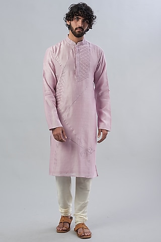Onion Pink Chanderi Kurta Set by ALOUKIK