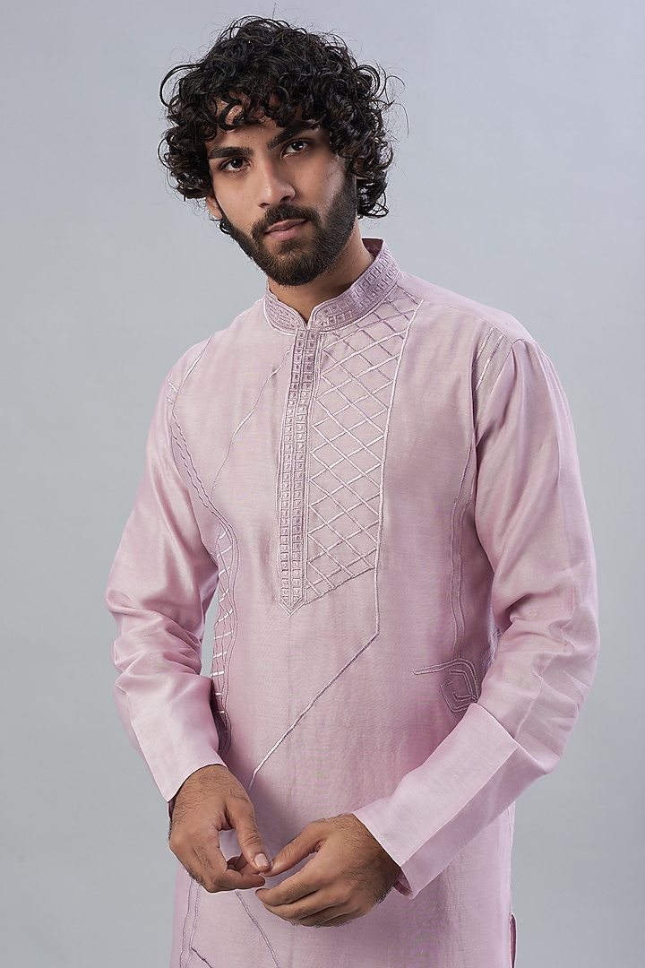 Onion Pink Chanderi Kurta Set by ALOUKIK at Pernia's Pop Up Shop