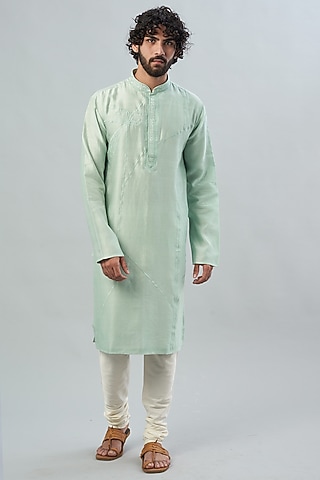 Mint Green Chanderi Kurta Set by ALOUKIK