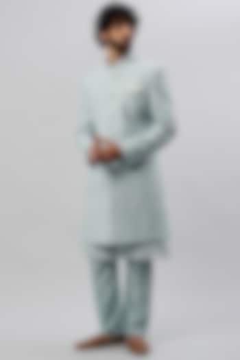 Powder Blue Spun Cotton Wedding Sherwani Set by SAMMOHAN at Pernia's Pop Up Shop