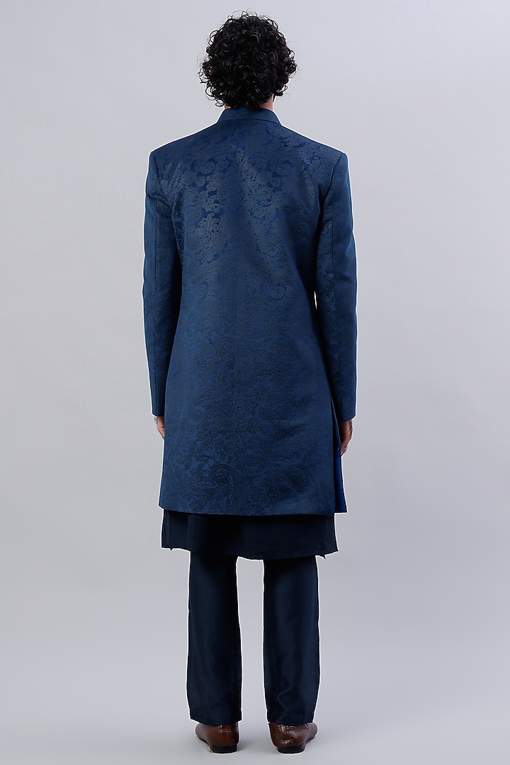 Navy Blue Embroidered Indo-Western Set by ALOUKIK at Pernia's Pop Up Shop