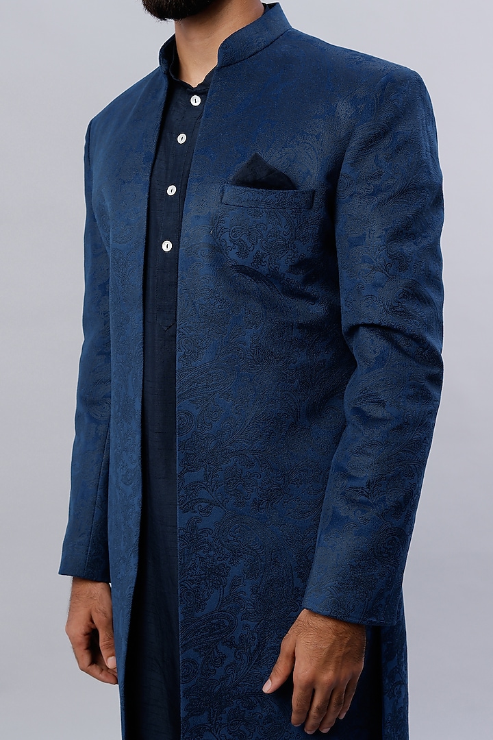Navy Blue Embroidered Indo-Western Set by ALOUKIK at Pernia's Pop Up Shop