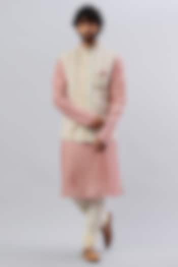 Off-White Printed Nehru Jacket With Kurta Set by SAMMOHAN