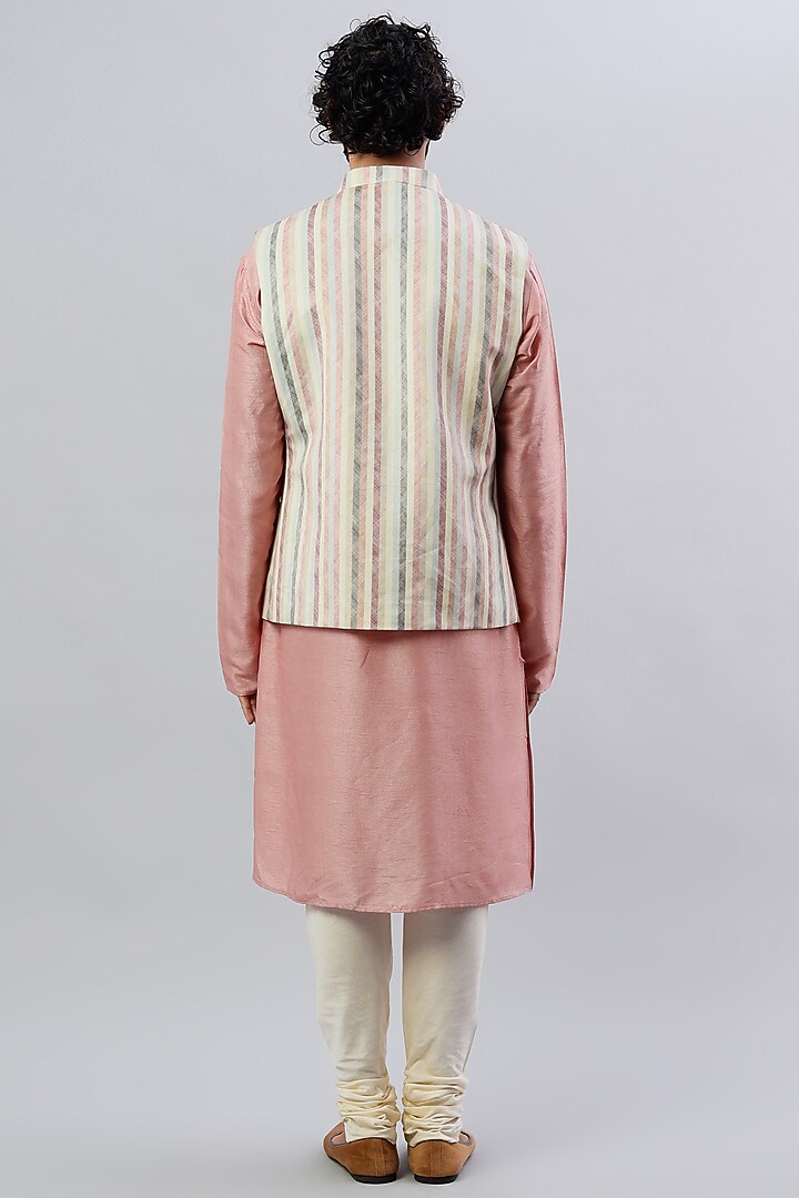 Off-White Velvet & Viscose Silk Digital Printed Nehru Jacket Set by ALOUKIK at Pernia's Pop Up Shop