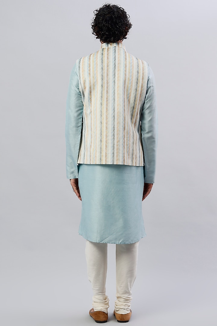 Off-White Viscose Silk & Velvet Digital Printed Nehru Jacket Set by ALOUKIK at Pernia's Pop Up Shop