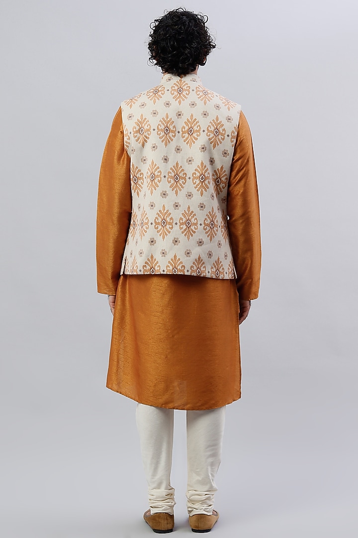 Off-White Viscose Linen Floral Printed Nehru Jacket Set by ALOUKIK at Pernia's Pop Up Shop