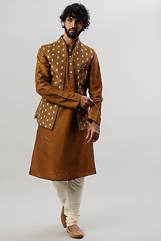 Copper Viscose Printed Indowestern Set by ALOUKIK