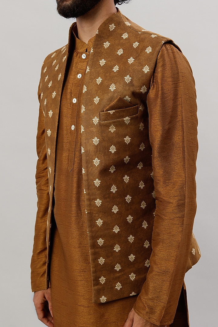Copper Viscose Printed Indowestern Set by ALOUKIK at Pernia's Pop Up Shop