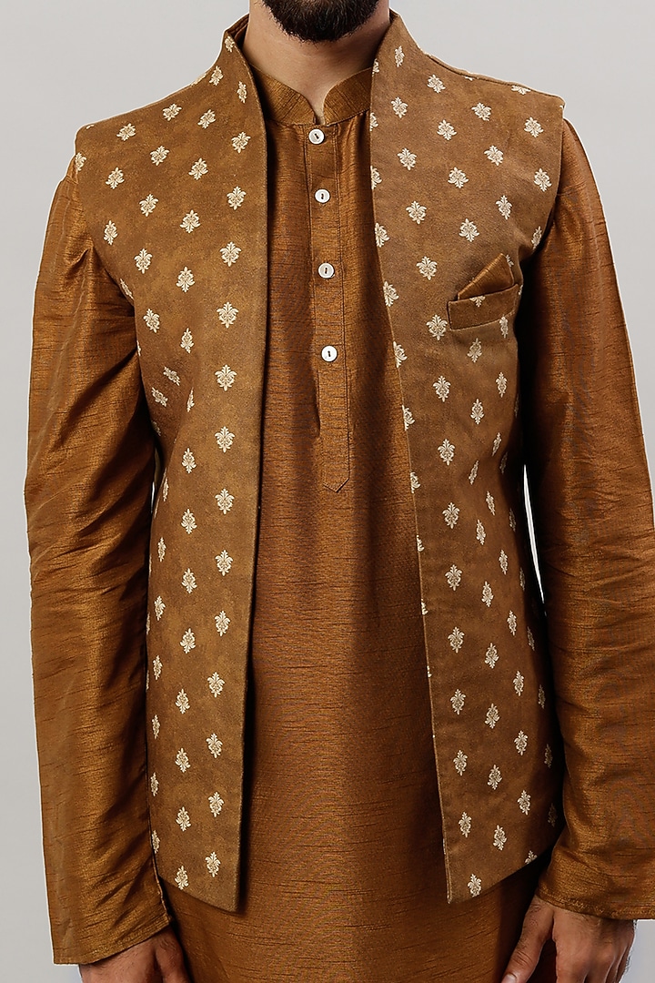 Copper Viscose Printed Indowestern Set by ALOUKIK at Pernia's Pop Up Shop