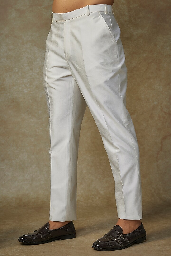 Ivory Raw Silk Hand & Machine Embroidered Bandhgala Set by SAMMOHAN at Pernia's Pop Up Shop