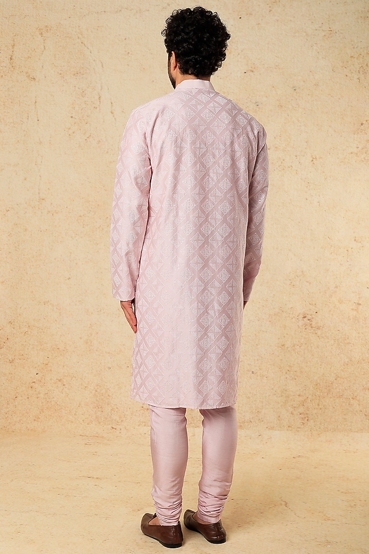 Powder Pink Embroidered Kurta Set by ALOUKIK at Pernia's Pop Up Shop