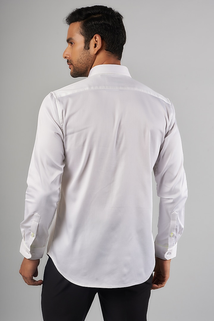 White Cotton & Lycra Handcrafted Aari Embroidered Party Wear Shirt by SAMMOHAN at Pernia's Pop Up Shop
