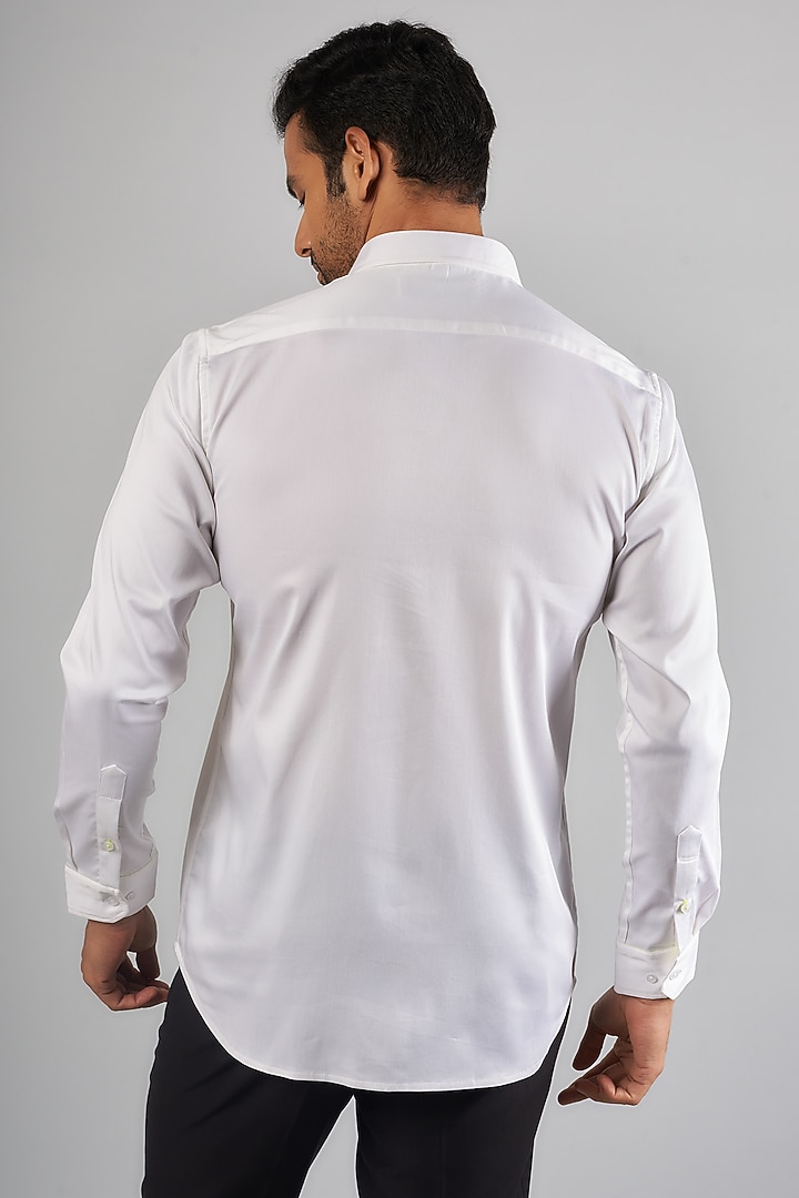 White Cotton & Lycra Handcrafted Aari Embroidered Party Wear Shirt by SAMMOHAN at Pernia's Pop Up Shop
