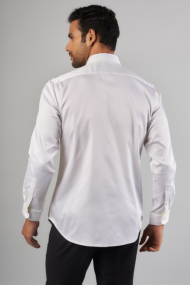 White Cotton & Lycra Handcrafted Aari Embroidered Party Wear Shirt by SAMMOHAN at Pernia's Pop Up Shop