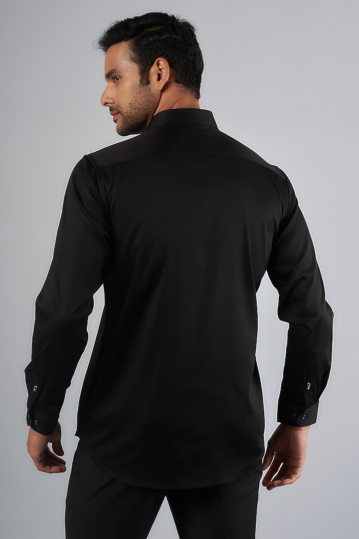 Black Cotton & Lycra Handcrafted Aari Embroidered Party Wear Shirt by SAMMOHAN at Pernia's Pop Up Shop