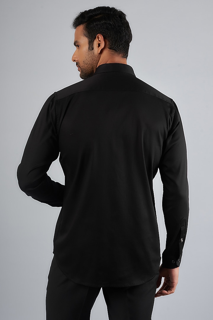 Black Cotton & Lycra Handcrafted Aari Embroidered Party Wear Shirt by SAMMOHAN at Pernia's Pop Up Shop