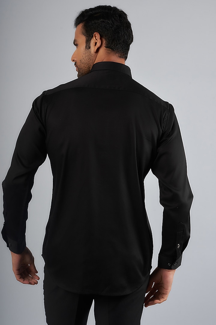 Black Cotton & Lycra Handcrafted Aari Embroidered Party Wear Shirt by SAMMOHAN at Pernia's Pop Up Shop