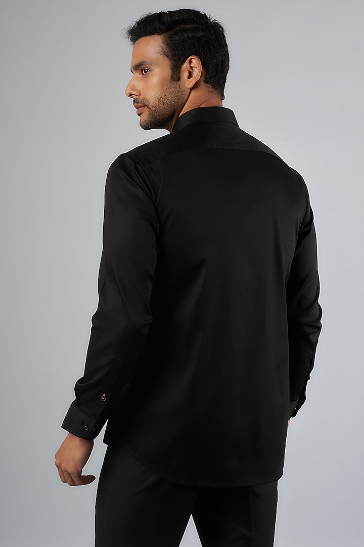 Black Cotton & Lycra Handcrafted Aari Embroidered Party Wear Shirt by SAMMOHAN at Pernia's Pop Up Shop