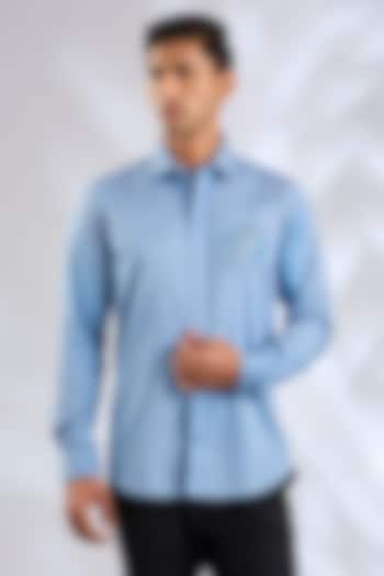 Blue Cotton Lycra Aari Embroidered Handcrafted Party Wear Shirt by SAMMOHAN at Pernia's Pop Up Shop