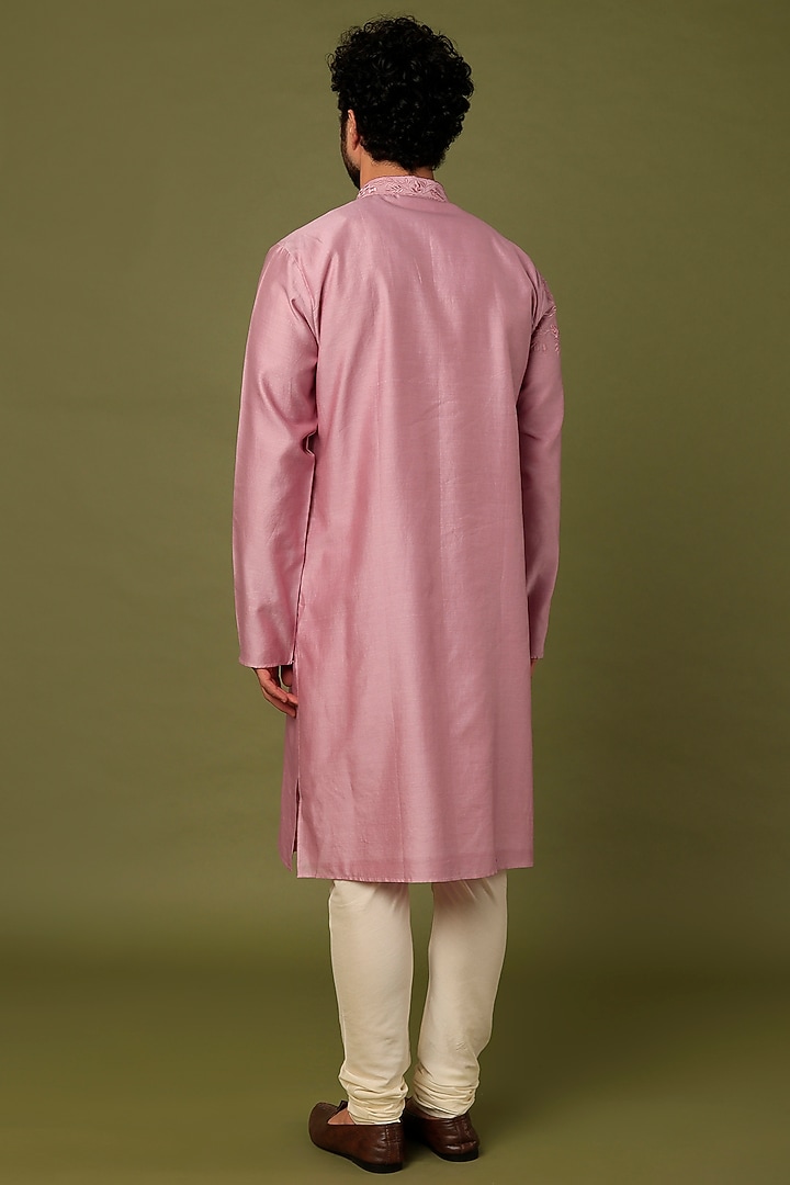 Lilac Chanderi Embroidered Kurta Set by ALOUKIK at Pernia's Pop Up Shop