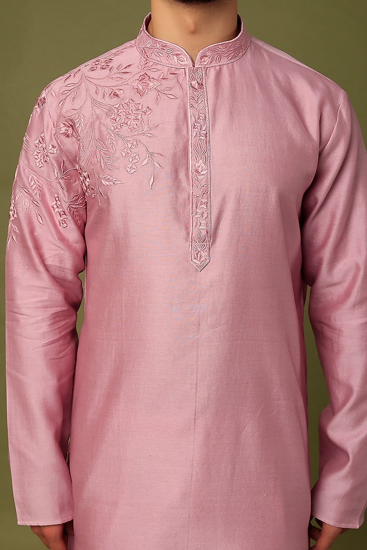 Lilac Chanderi Embroidered Kurta Set by ALOUKIK at Pernia's Pop Up Shop