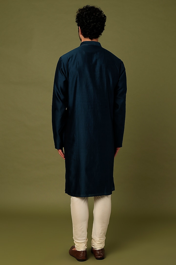 Blue Pure Chanderi Machine Thread Embroidered Kurta Set by ALOUKIK at Pernia's Pop Up Shop