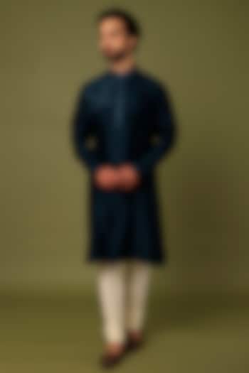 Blue Chanderi Embroidered Kurta Set by ALOUKIK at Pernia's Pop Up Shop