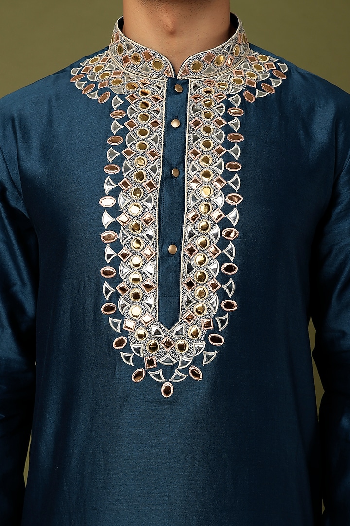 Blue Embroidered Kurta Set by ALOUKIK at Pernia's Pop Up Shop