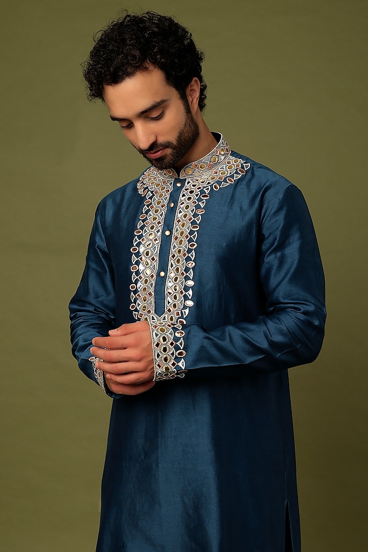Blue Embroidered Kurta Set by ALOUKIK at Pernia's Pop Up Shop