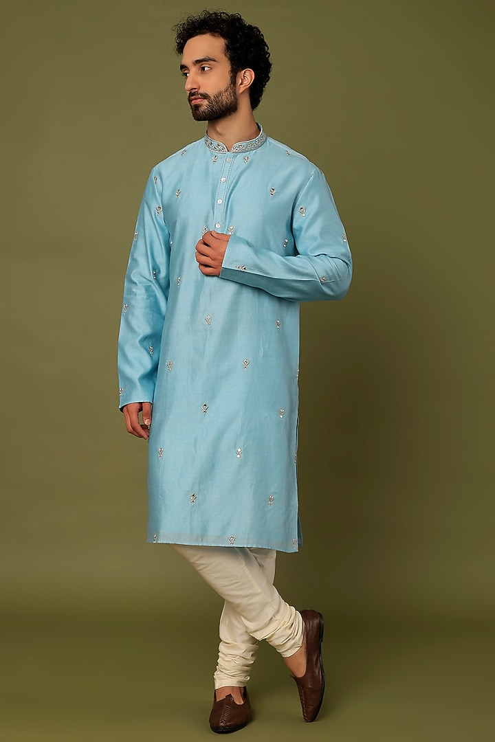 Blue Embroidered Kurta Set by ALOUKIK at Pernia's Pop Up Shop