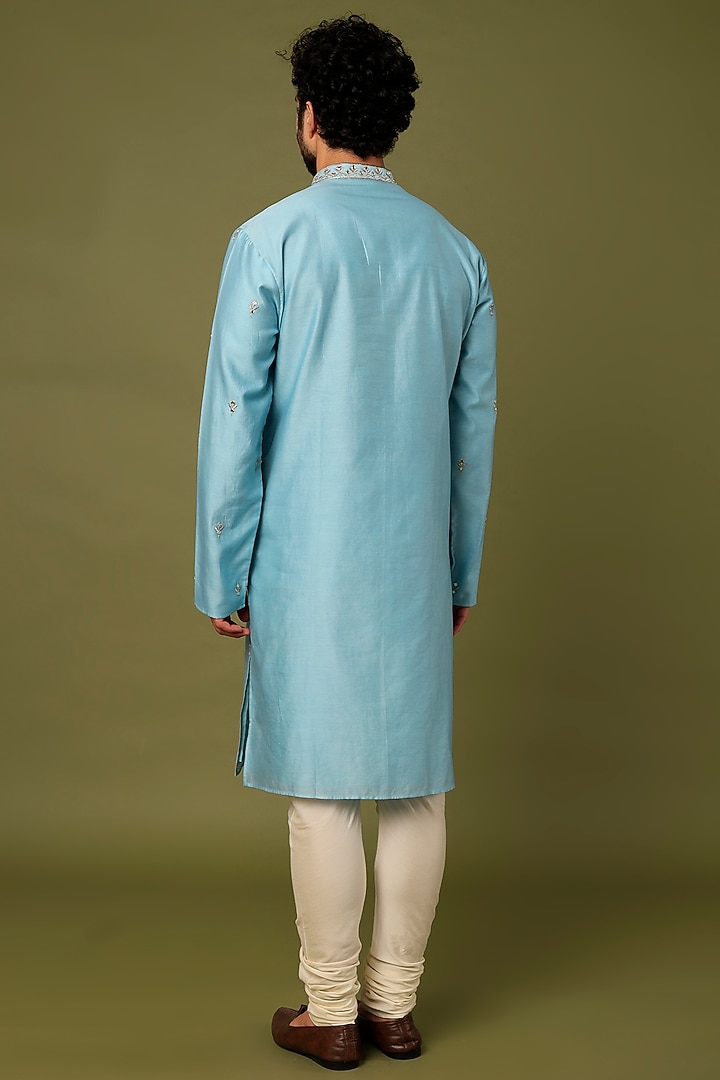 Blue Embroidered Kurta Set by ALOUKIK at Pernia's Pop Up Shop