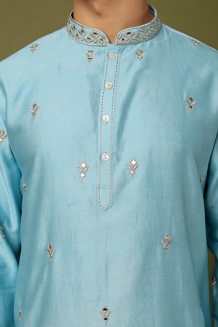 Blue Embroidered Kurta Set by ALOUKIK at Pernia's Pop Up Shop