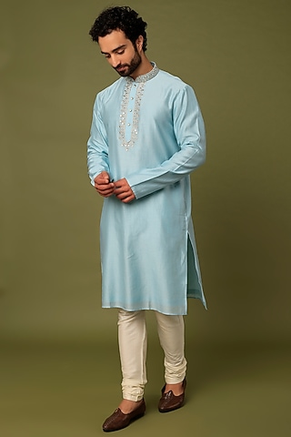 Blue Embroidered Kurta Set by ALOUKIK
