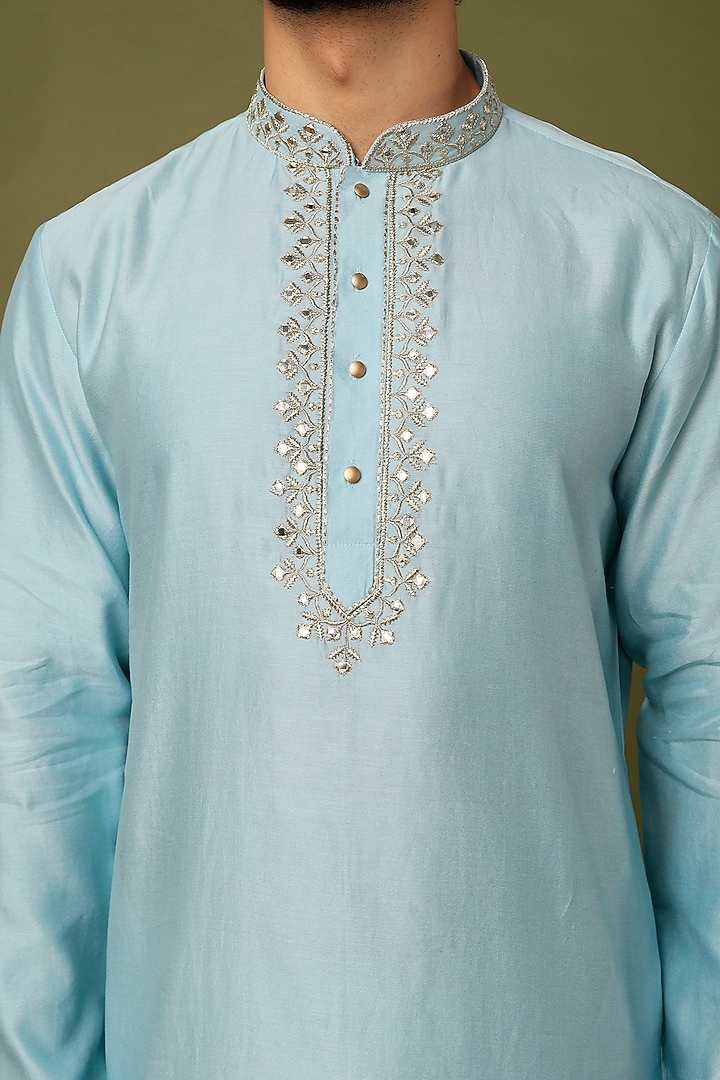 Blue Embroidered Kurta Set by ALOUKIK at Pernia's Pop Up Shop