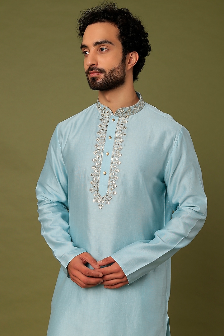 Blue Embroidered Kurta Set by ALOUKIK at Pernia's Pop Up Shop